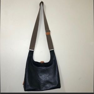 Orla Kiely Midi Sling Embossed Black Leather Flower Crossbody